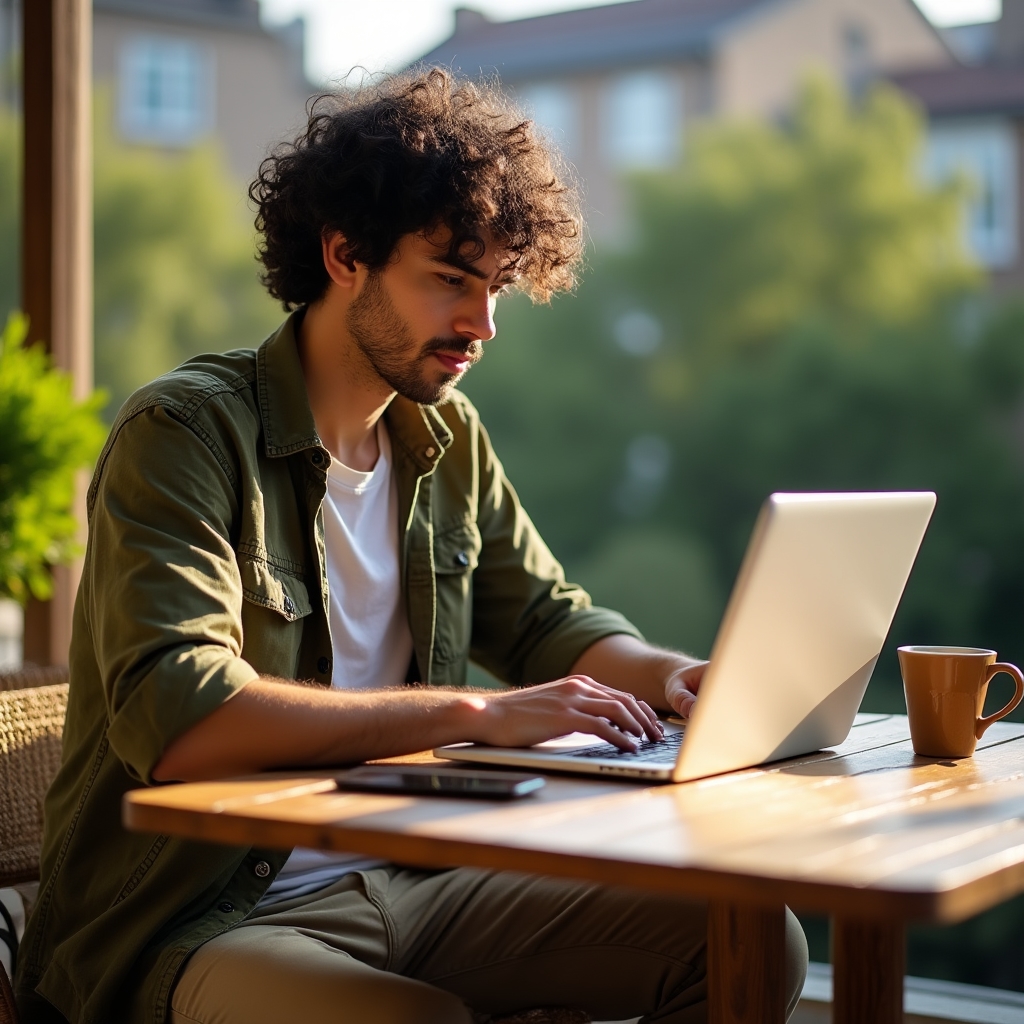 Freelancer care lucrează în aer liber